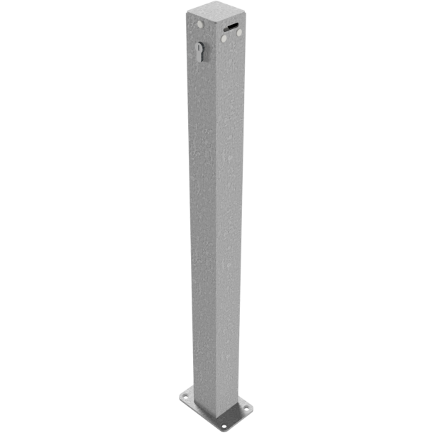 Barrier chain post | steel tube 70 x 70 mm | locking mechanism, with Euro profile cylinder lock | hot-dip galvanized | without eyelet
